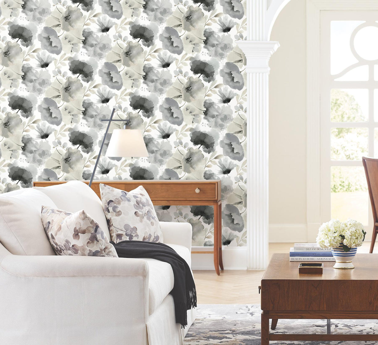 York Wallcoverings Watercolor Bouquet Charcoal Wallpaper