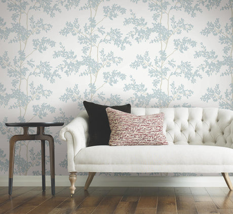 York Wallcoverings Lunaria Silhouette White & Cloud Blue Wallpaper