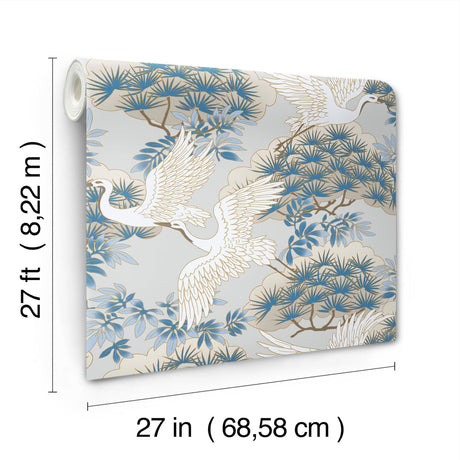 Ronald Redding Designs Sprig & Heron Light Blue Wallpaper