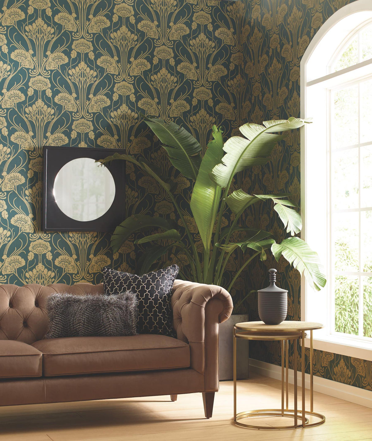 Antonina Vella Nouveae Damask Green Wallpaper