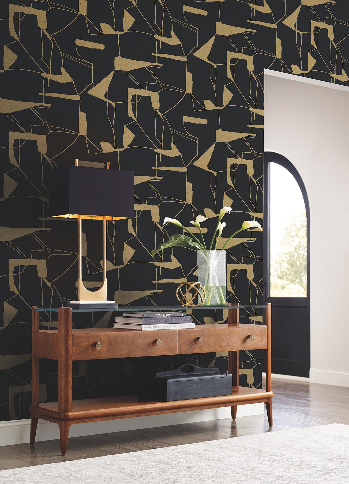 Antonina Vella Abstract Geo Black & Gold Wallpaper
