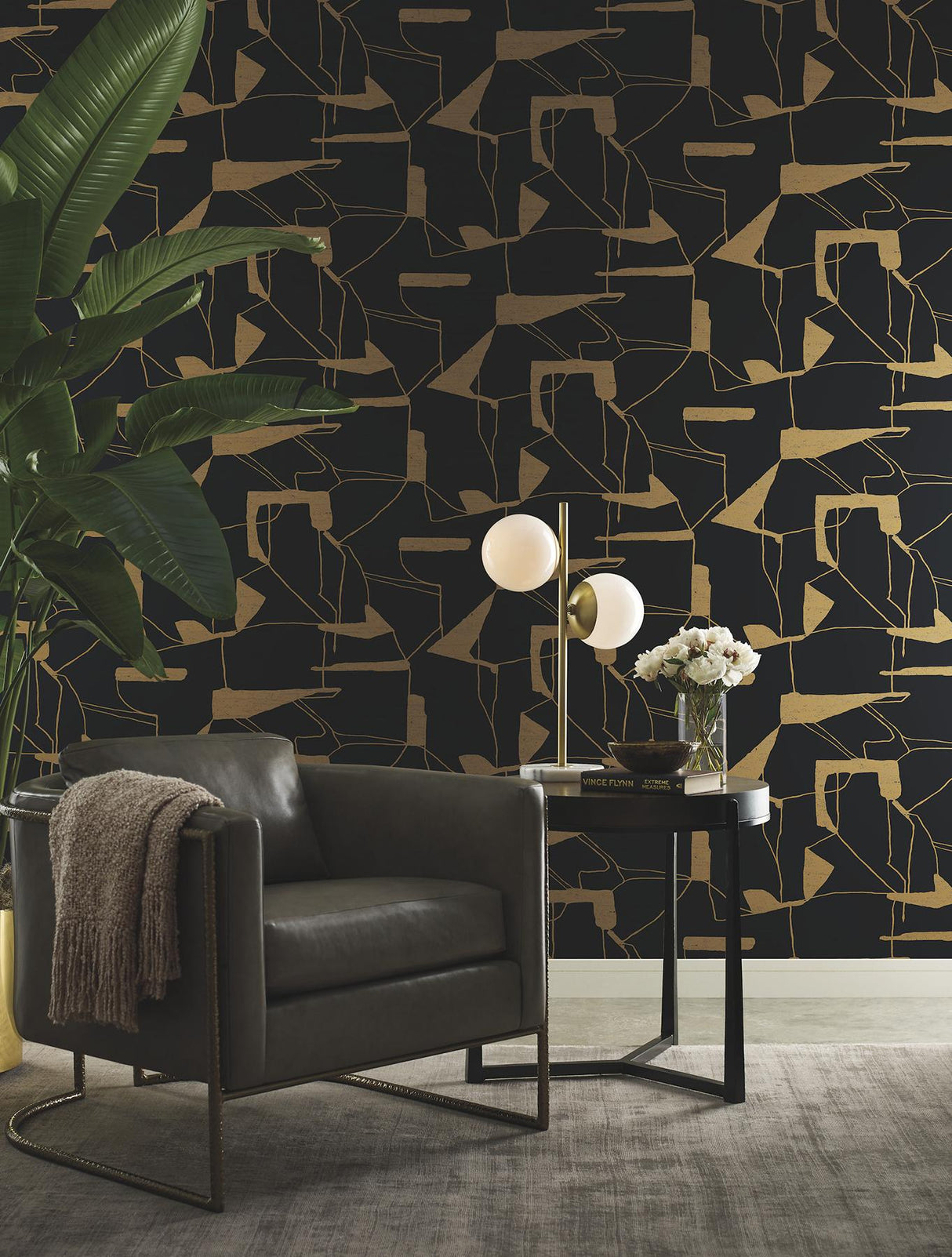 Antonina Vella Abstract Geo Black & Gold Wallpaper