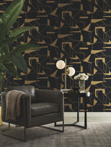 Antonina Vella Abstract Geo Black & Gold Wallpaper