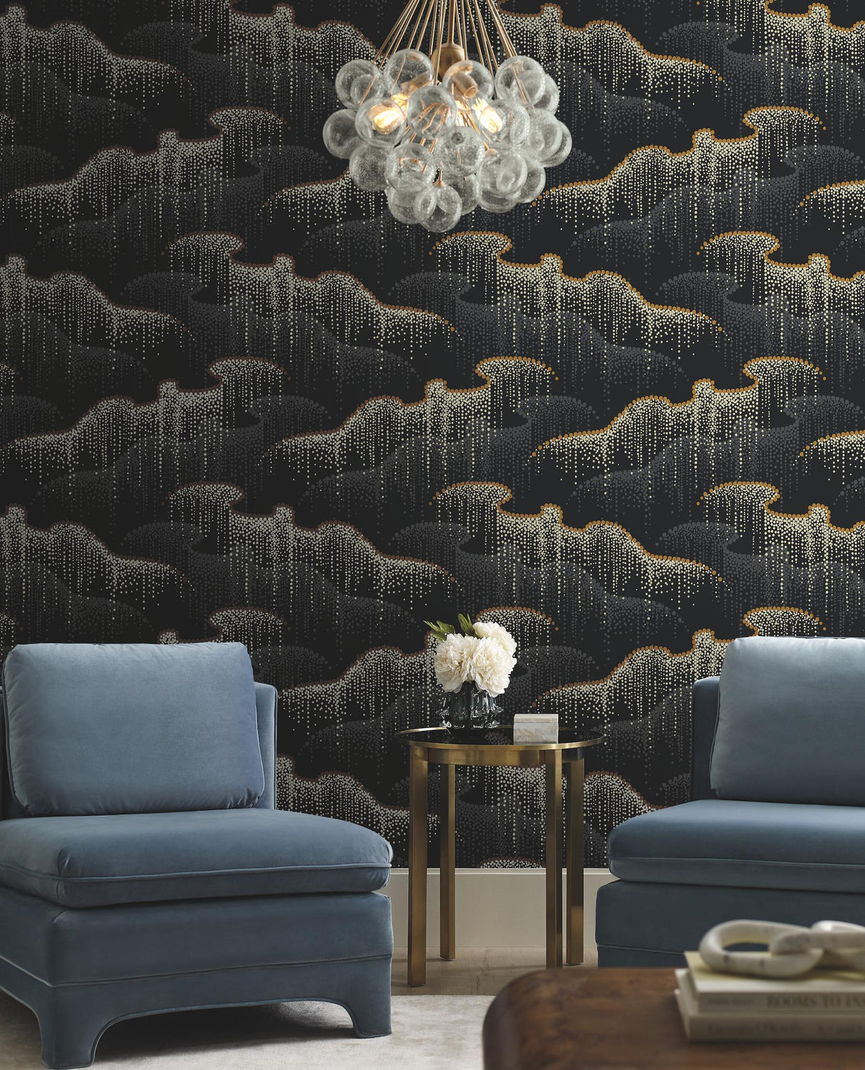 Candice Olson Moonlight Pearls Black Wallpaper
