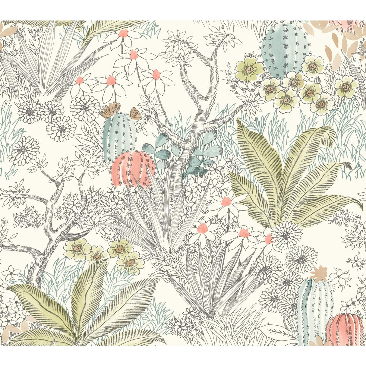 York Grey Flowering Desert Wallpaper