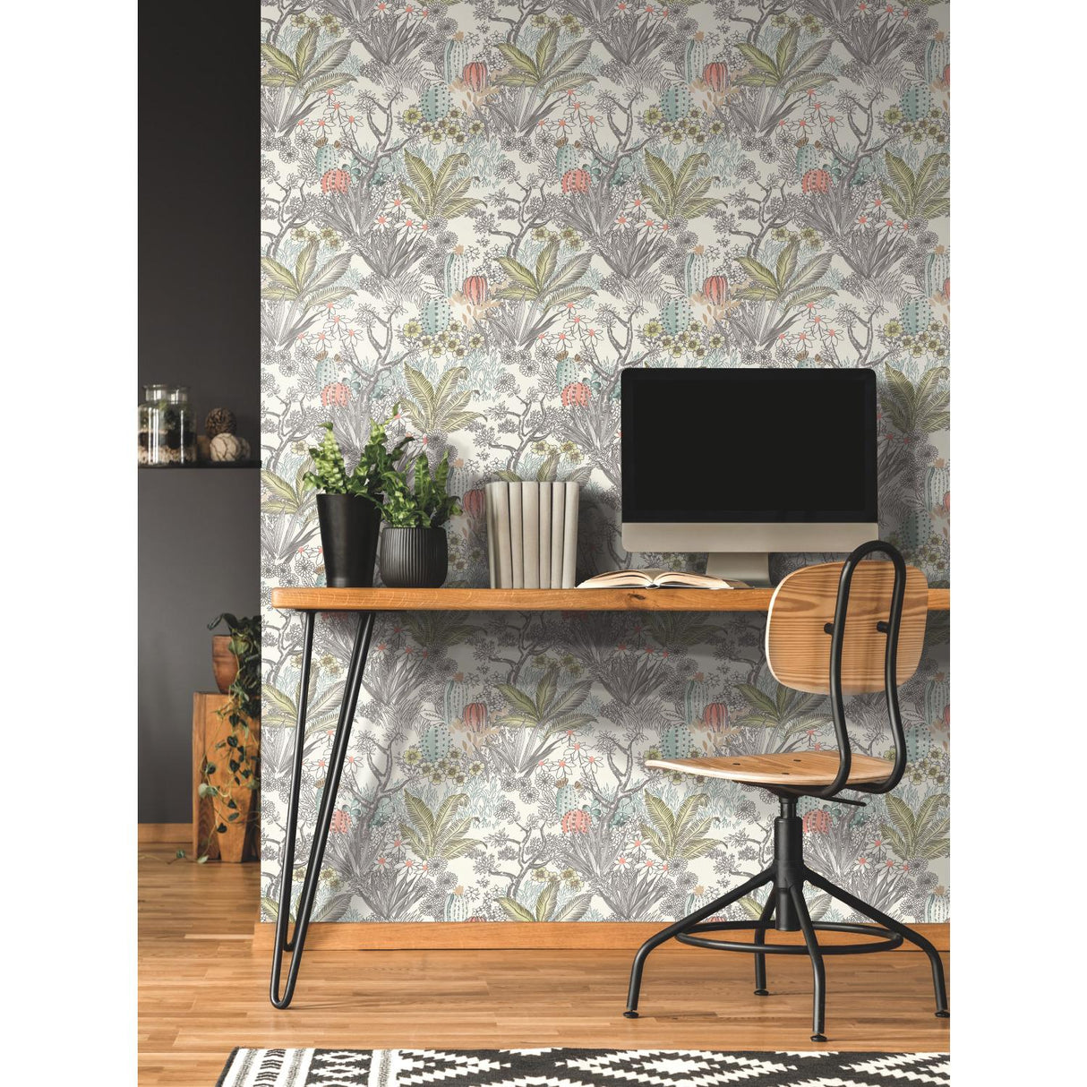 York Grey Flowering Desert Wallpaper