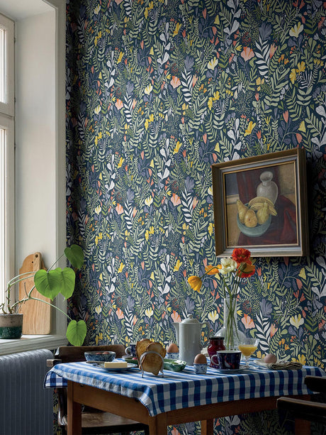 A-Street Prints Annelie Flowers Navy Blue Wallpaper