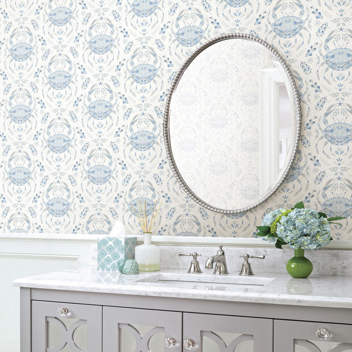 Brewster Home Fashions Chesapeake Sanibel Damask Light Blue Wallpaper