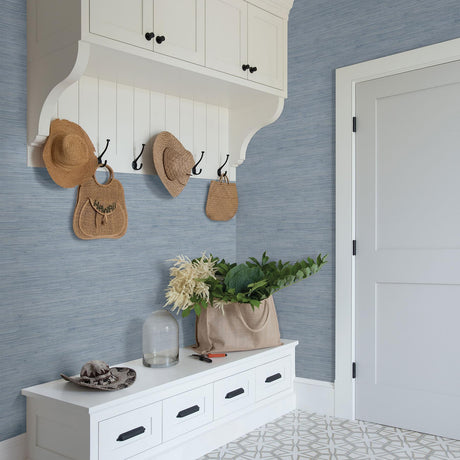 Brewster Home Fashions Chesapeake Sanibel Faux Grasscloth Blue Wallpaper