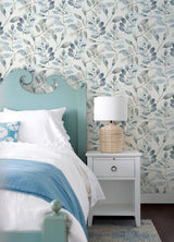 Brewster Home Fashions Chesapeake Thoreau Leaves Blue Wallpaper