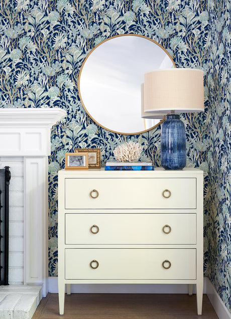 Brewster Home Fashions Chesapeake Blue Heron Animals Navy Wallpaper