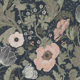 A-Street Prints Ingrid Flowers Navy Pink Wallpaper