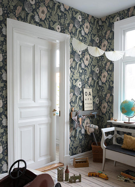A-Street Prints Ingrid Flowers Navy Pink Wallpaper