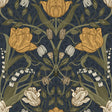 A-Street Prints Ingrid Flowers Navy Blue Wallpaper