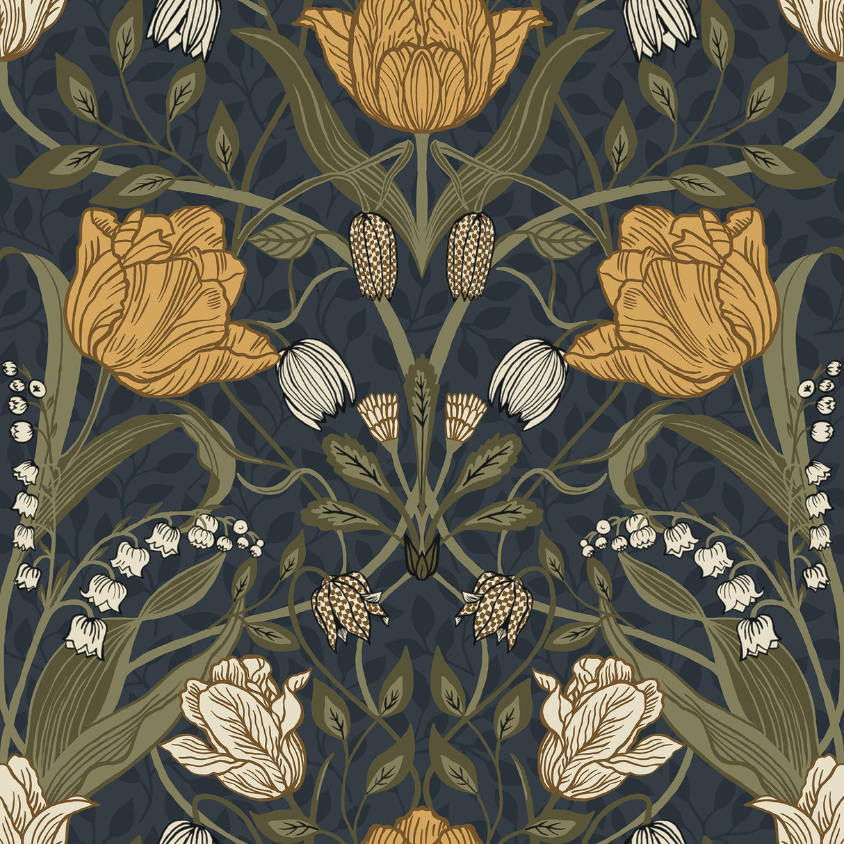 A-Street Prints Ingrid Flowers Navy Blue Wallpaper