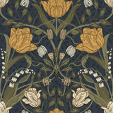 A-Street Prints Ingrid Flowers Navy Blue Wallpaper