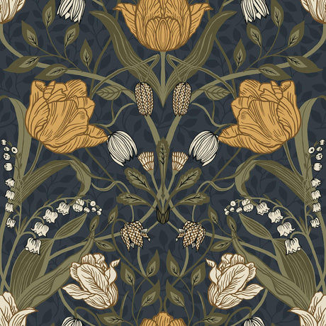 A-Street Prints Ingrid Flowers Navy Blue Wallpaper