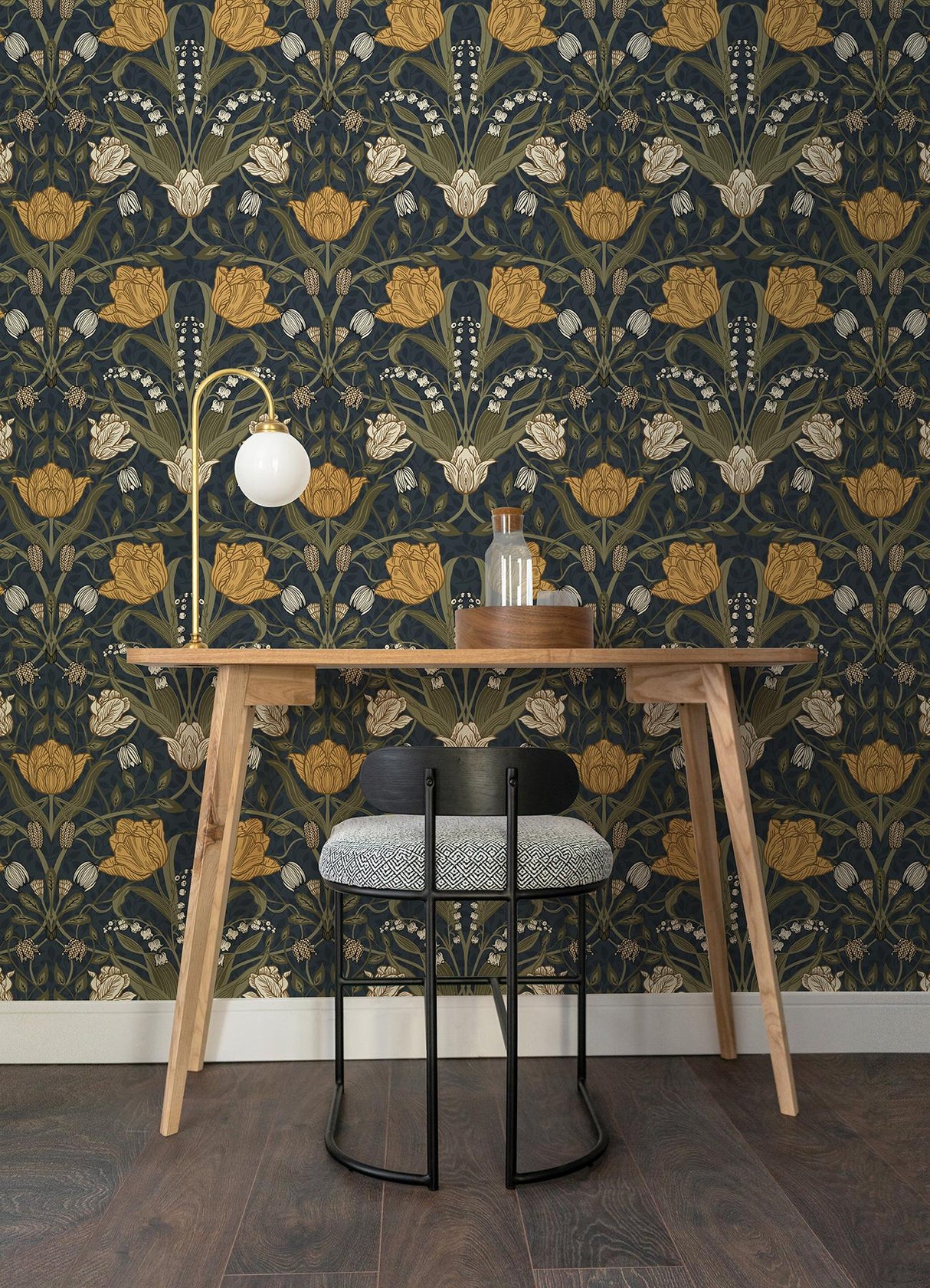 A-Street Prints Ingrid Flowers Navy Blue Wallpaper
