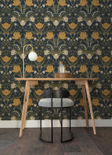 A-Street Prints Ingrid Flowers Navy Blue Wallpaper