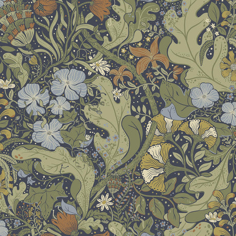 A-Street Prints Ingrid Botanical Indigo Green Wallpaper