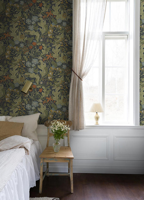 A-Street Prints Ingrid Botanical Indigo Green Wallpaper