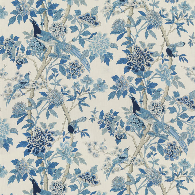 G P & J Baker HYDRANGEA BIRD (ARCHIVE) BLUE Fabric