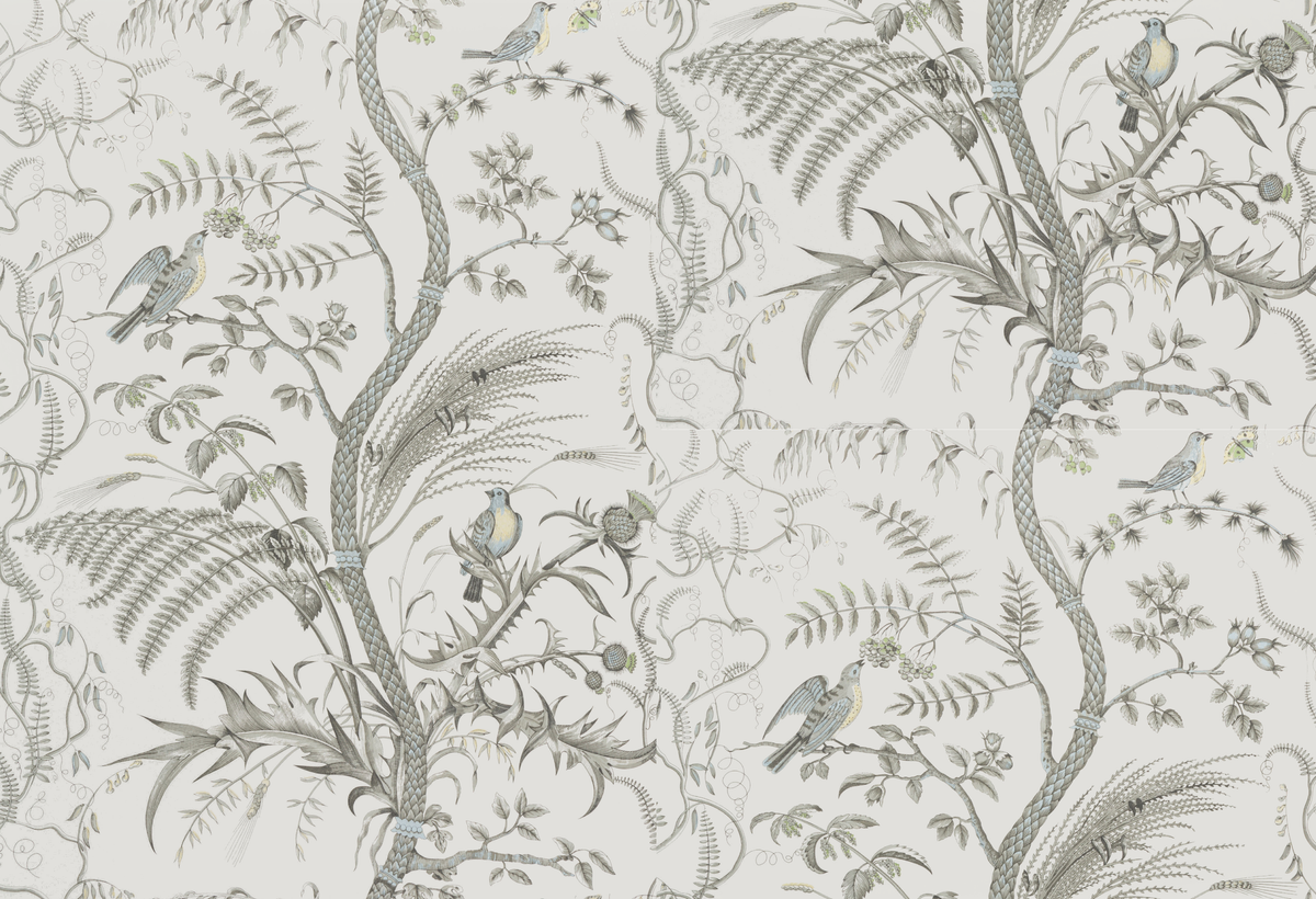 Brunschwig & Fils BIRD AND THISTLE GRAY Wallpaper