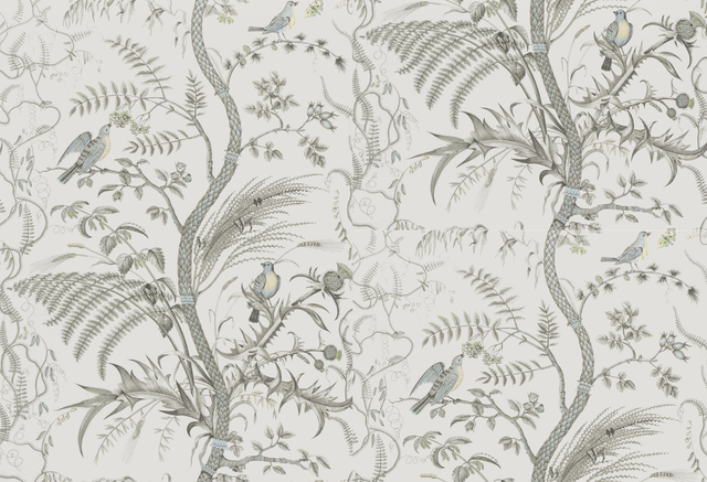 Brunschwig & Fils BIRD AND THISTLE GRAY Wallpaper