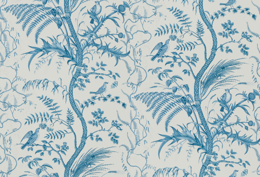 Brunschwig & Fils BIRD AND THISTLE BLUE Wallpaper