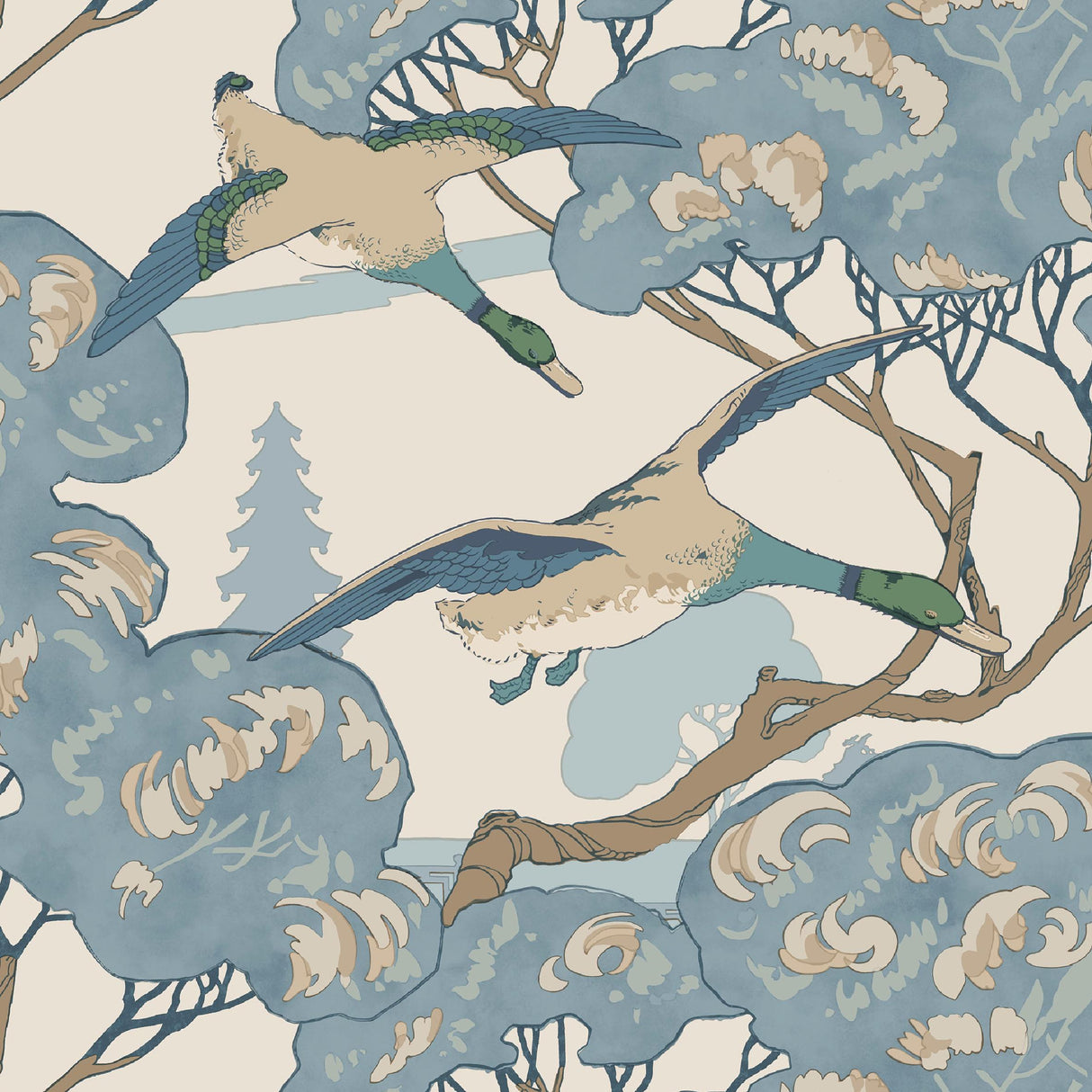 Mulberry GRAND FLYING DUCKS BLUE Wallpaper