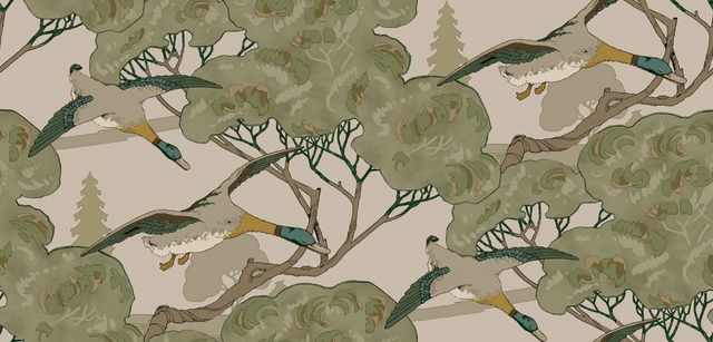 Mulberry GRAND FLYING DUCKS EMERALD Wallpaper