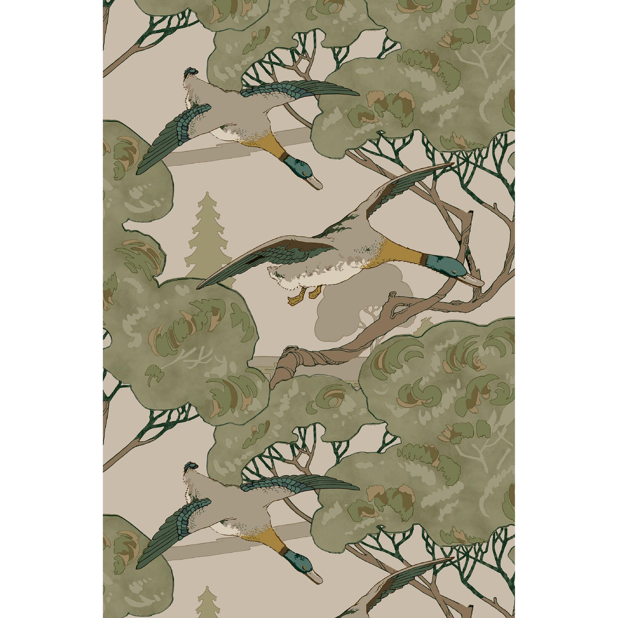 Mulberry GRAND FLYING DUCKS EMERALD Wallpaper