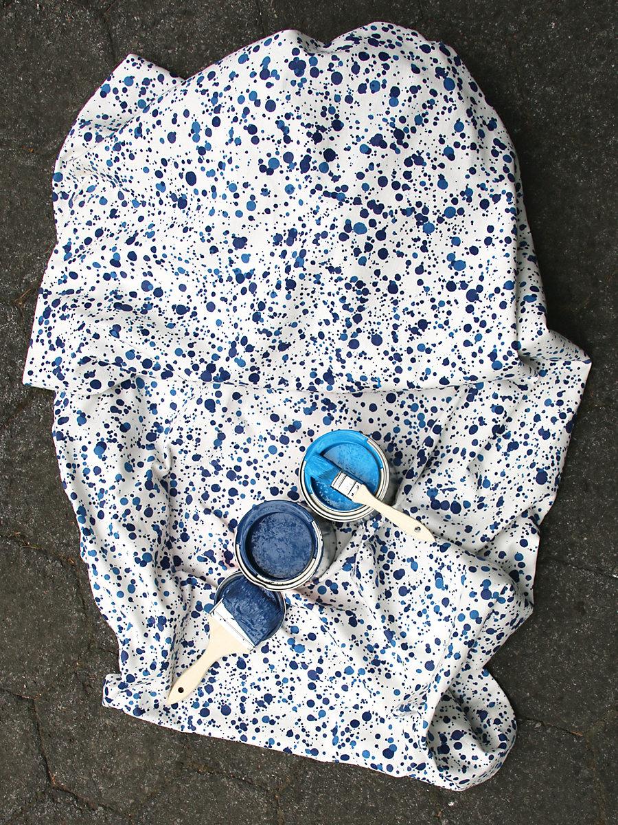 Hinson Spatter Cotton Print Navy On White Fabric