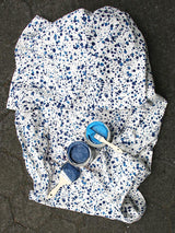 Hinson Spatter Cotton Print Navy On White Fabric