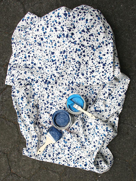 Hinson Spatter Cotton Print Navy On White Fabric