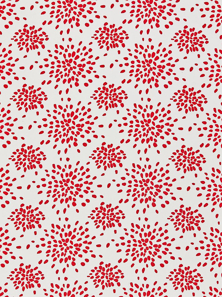 Hinson Fireworks Cotton Print Red On White Fabric