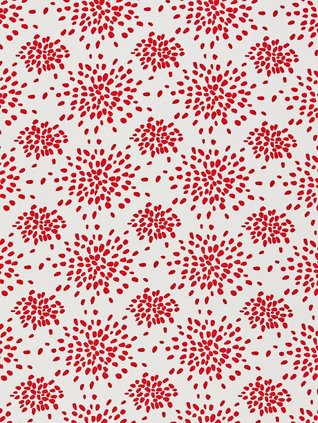 Hinson Fireworks Cotton Print Red On White Fabric