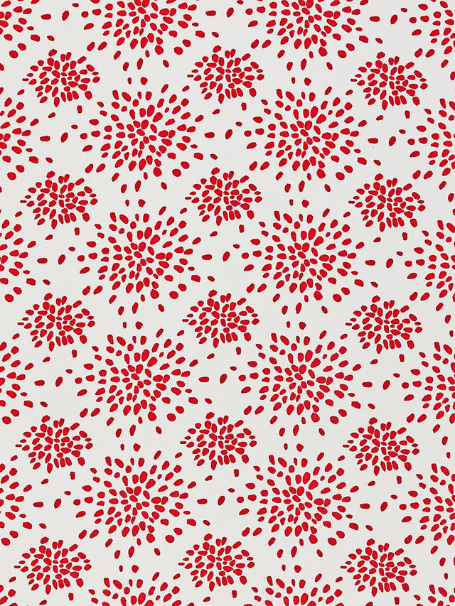 Hinson Fireworks Cotton Print Red On White Fabric