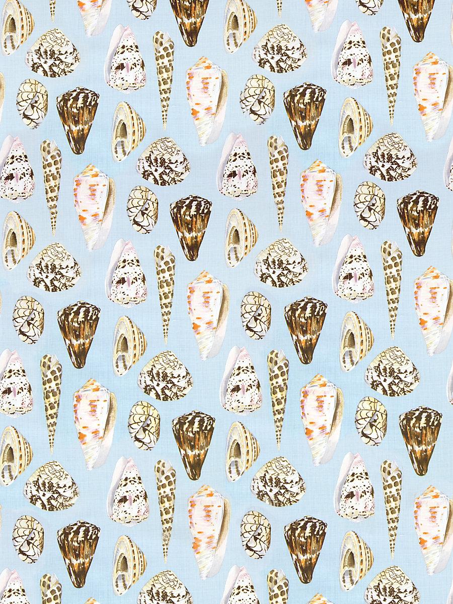 Scalamandre Coquina Linen Print Multi On Sea Blue Fabric