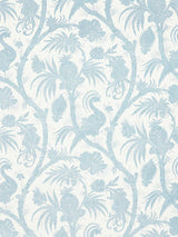 Scalamandre Balinese Peacock Linen Print Sky Fabric
