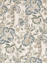 Scalamandre Cumbria Hand Block Print Aquamarine On Ivory Fabric
