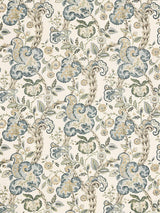 Scalamandre Cumbria Hand Block Print Aquamarine On Ivory Fabric