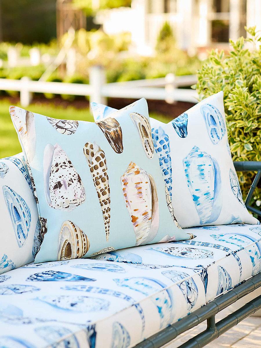 Scalamandre Coquina | Outdoor Multi On Sea Blue Fabric