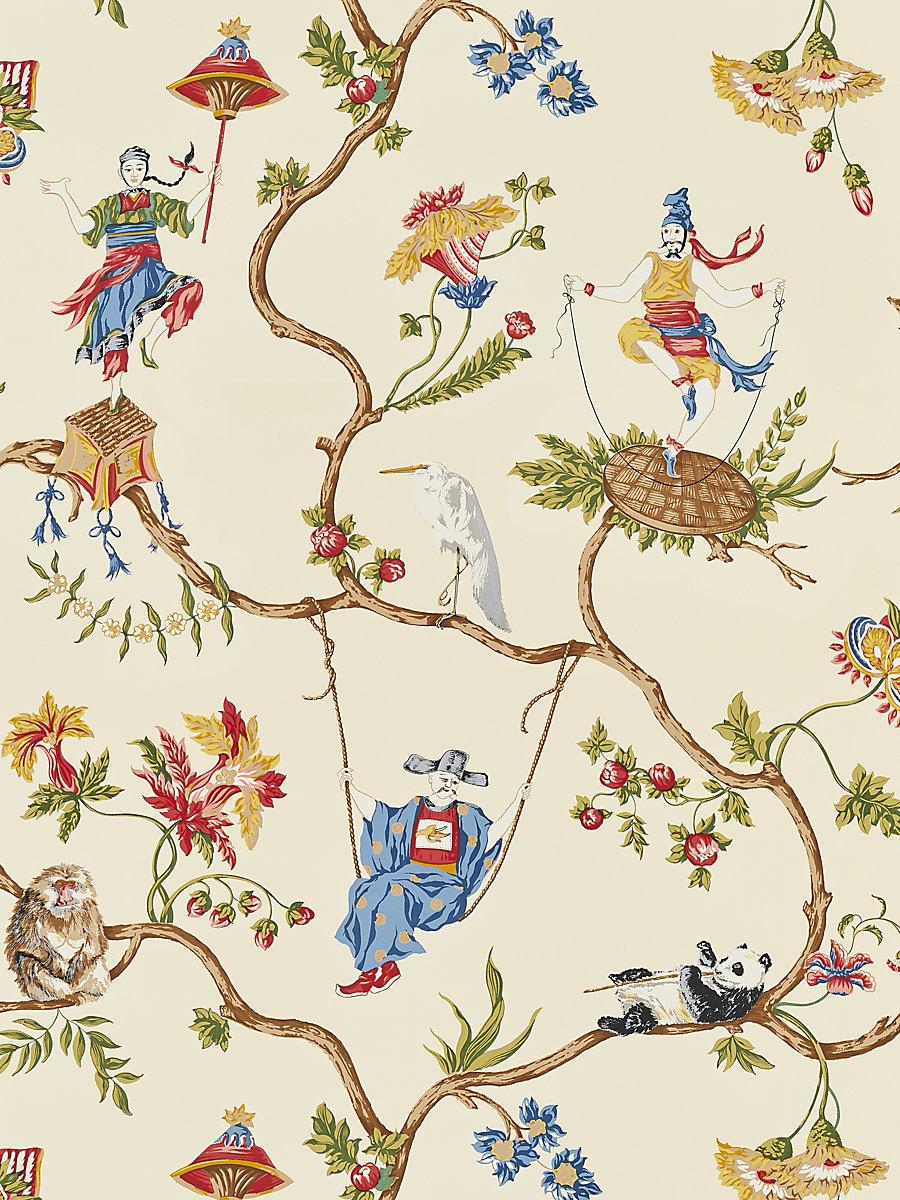Scalamandre Ming Circus Multi On Beige Wallpaper