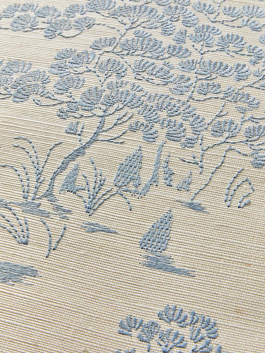 Scalamandre Katsura Embroidered Toile Sky Wallpaper
