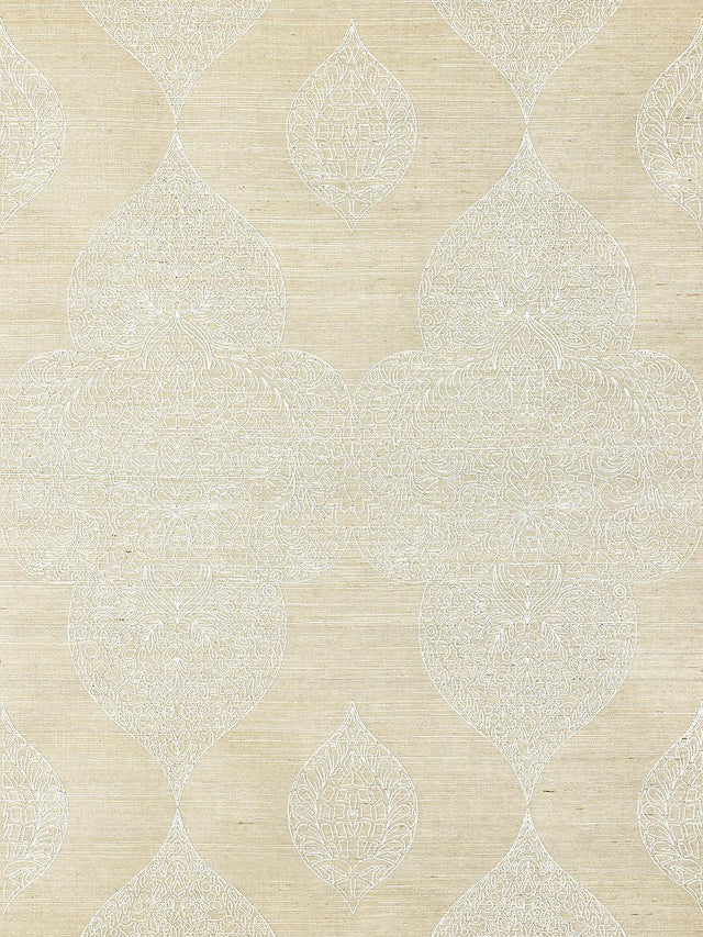 Scalamandre Taj Embroidered Sisal Chai Wallpaper