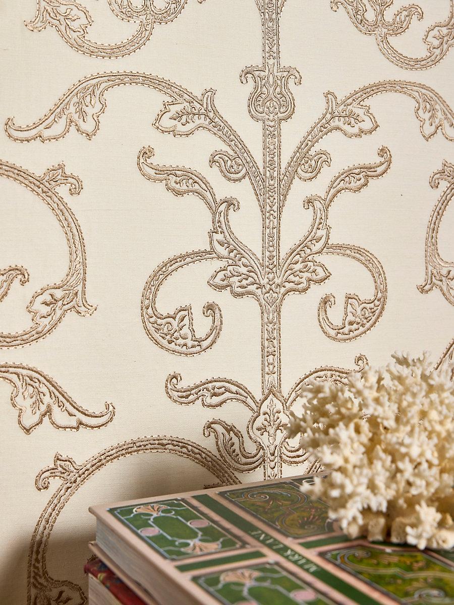 Scalamandre Saxony Scroll Wallcovering Latte Wallpaper