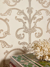 Scalamandre Saxony Scroll Wallcovering Latte Wallpaper