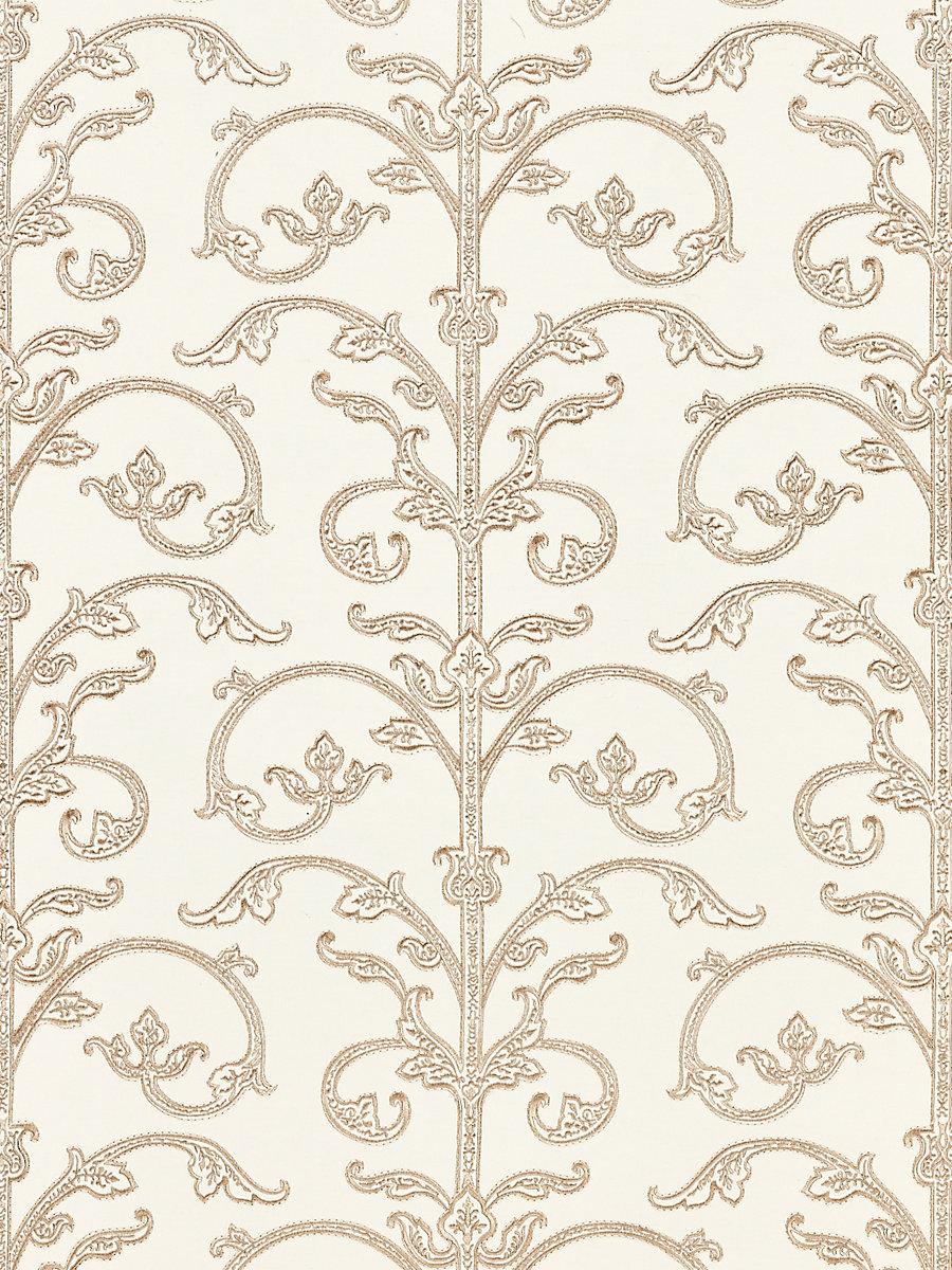 Scalamandre Saxony Scroll Wallcovering Latte Wallpaper