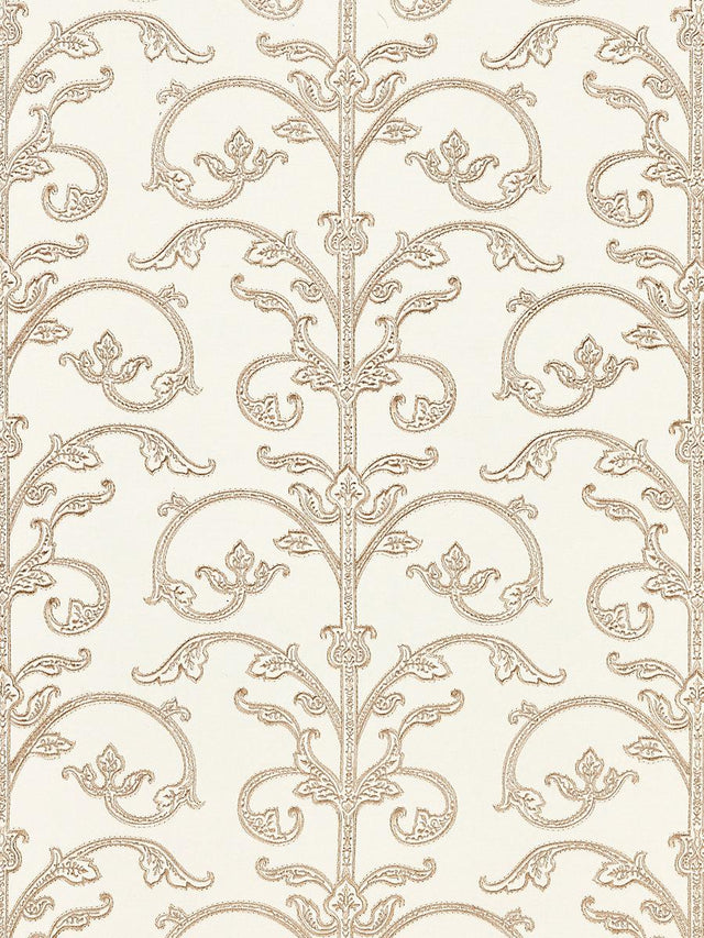 Scalamandre Saxony Scroll Wallcovering Latte Wallpaper